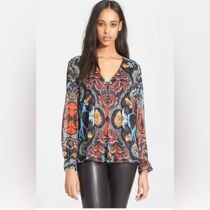 ALICE + OLIVIA Mixed Baroque Print Deandra Long Sleeve Top Size S